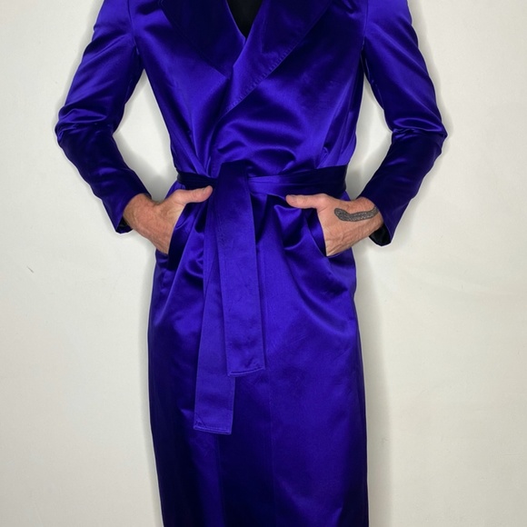 TOM FORD for GUCCI Indigo Blue Satin Trench Coat - Picture 5 of 13
